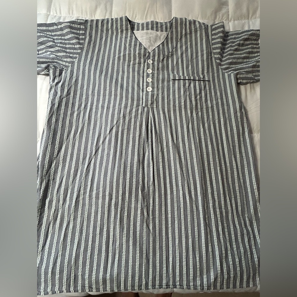 The Vermont Country Store Mens Striped Cotton Seersucker Nightshirt 3X